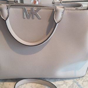 MICHAEL Khors large leather satchel cement color ( light Grey)